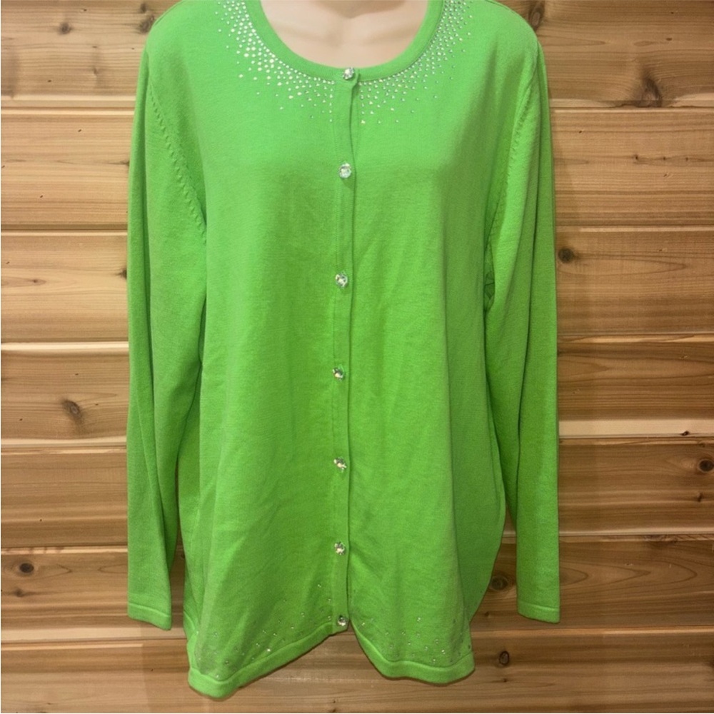 FREE Quacker Factory Vibrant Green Cardigan with Shimmering Silver Details